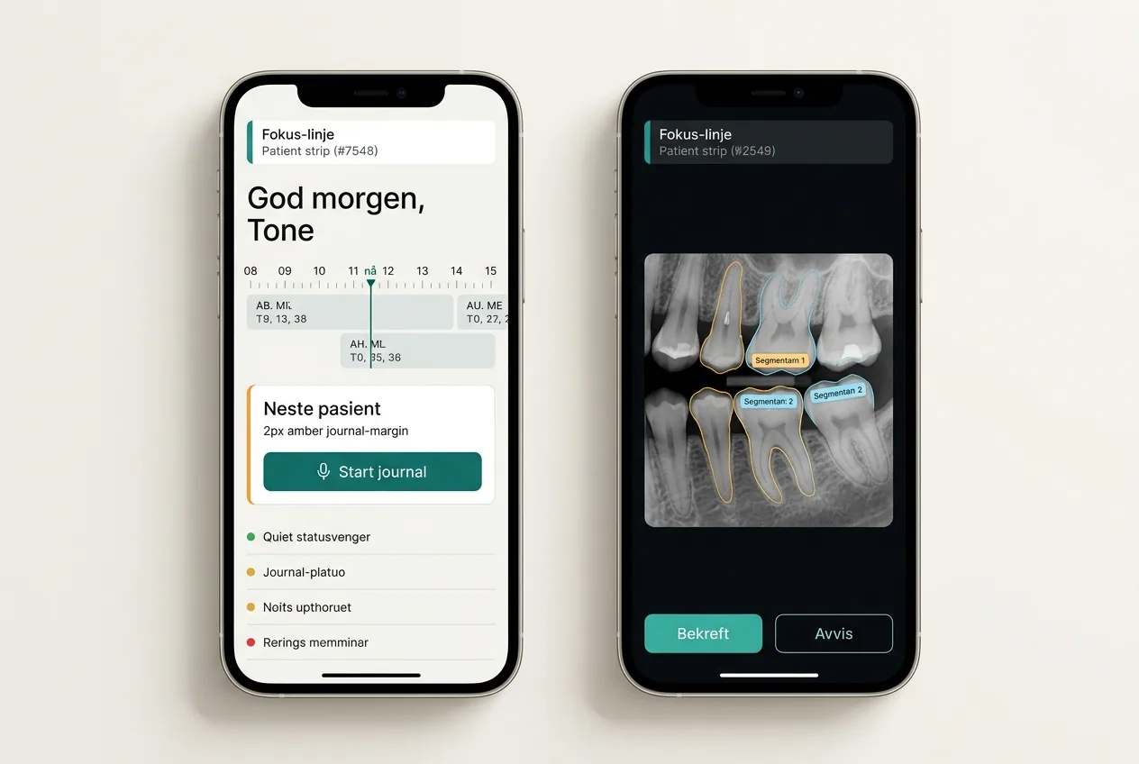 Clinaxia på mobil med fokus-linje og røntgenbekreftelse