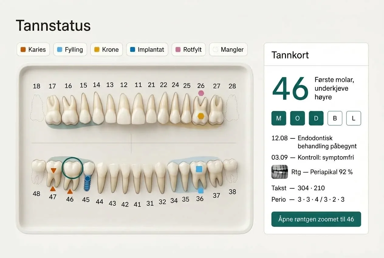 Tannstatus og tannkort i Feltlys-design
